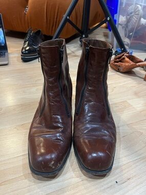 Vintage Men's Brown Leather Zip Ankle Boots